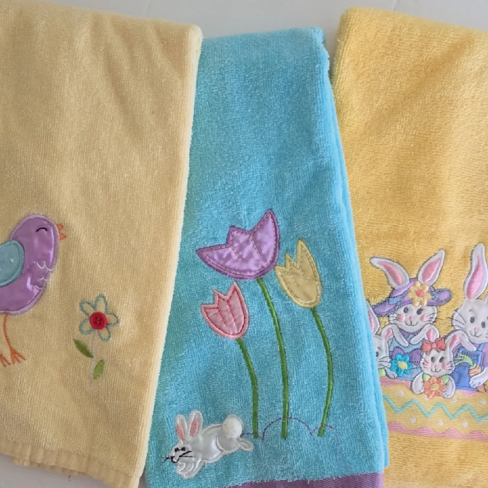 Spring Easter 3 Colorful Embroidered Hand Towels